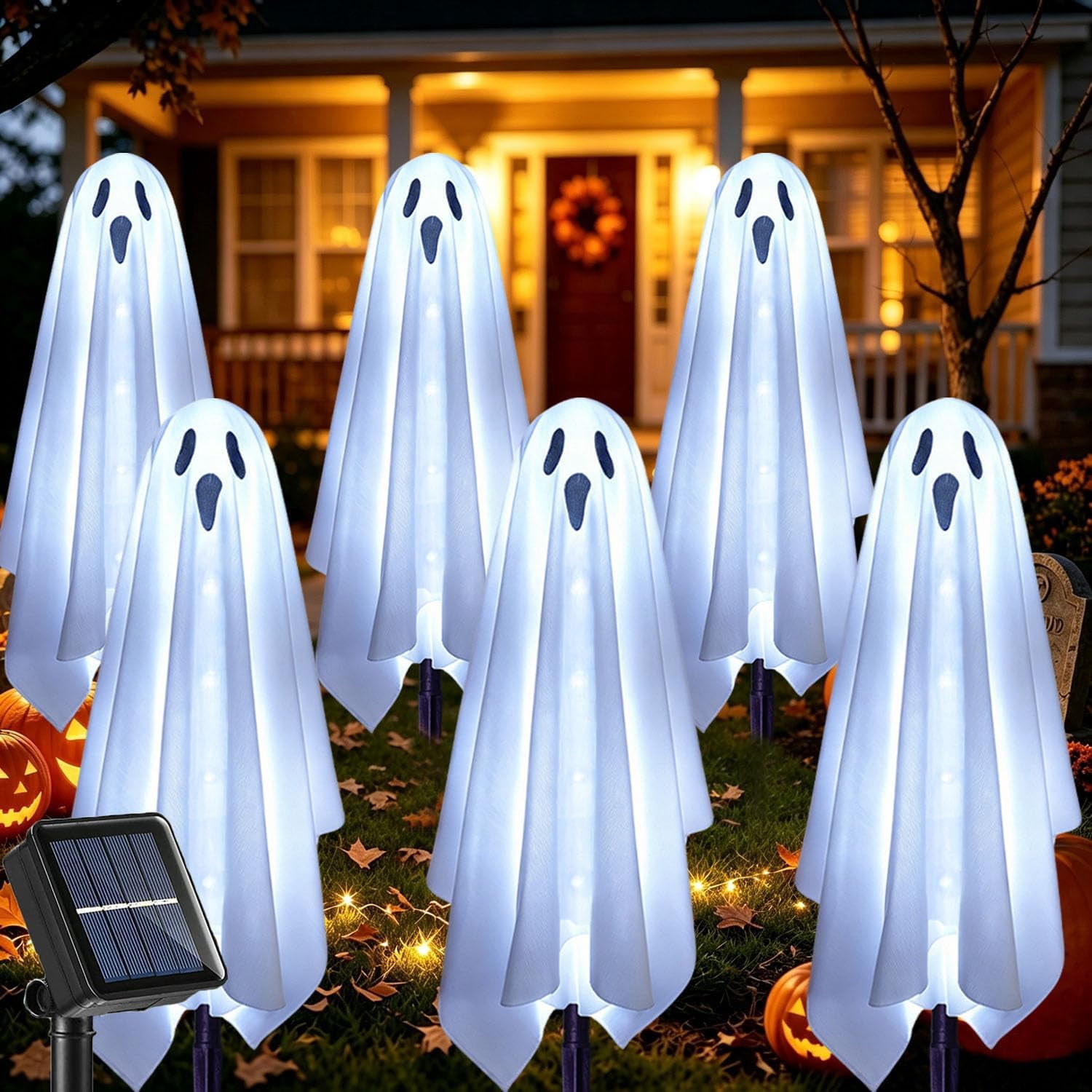 Spooky Path Way 6 PCS Solar Halloween Ghost Lights Outdoor, Cool White Spooky Pathway ...