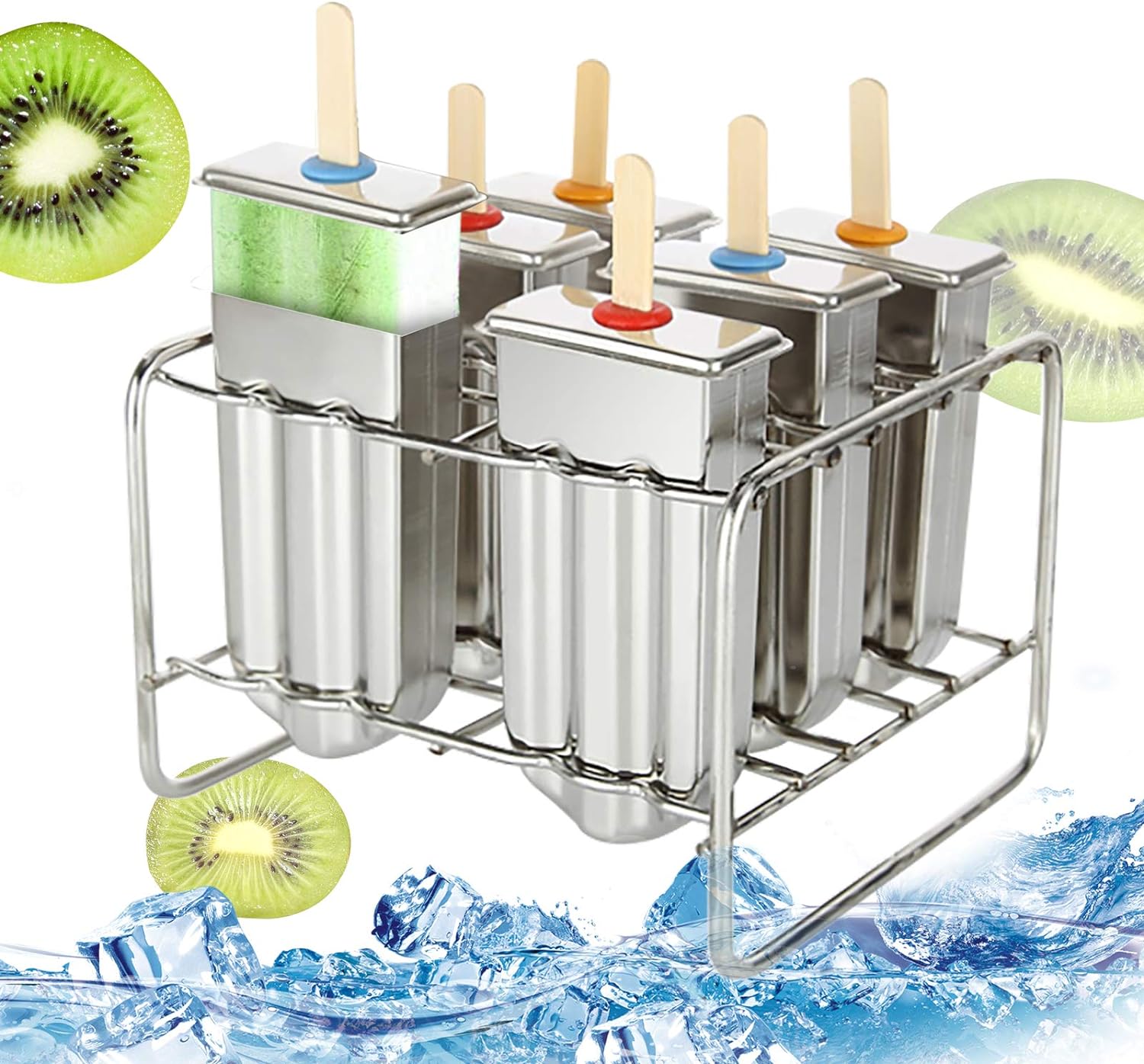 6 PCS Stainless Steel Ice Cream Molds, Popsicles Molds Stainless Steel