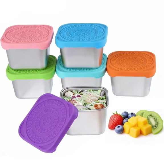 6 Pack Stainless Steel Snack Containers with Lids  6 oz Mini Food Storage Boxes, Stackable, Leakproof, Airtight, for Dip, Condiments & Travel, BPA-Free, Dishwasher Safe