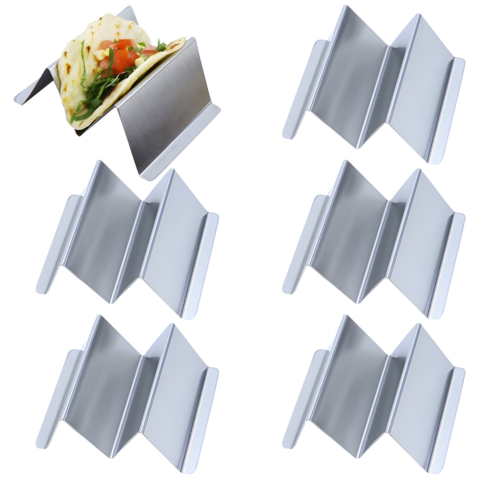 6 PCS Stainless Steel Taco Holders, 2 Slots Taco Stands, V-Shaped Taco ...