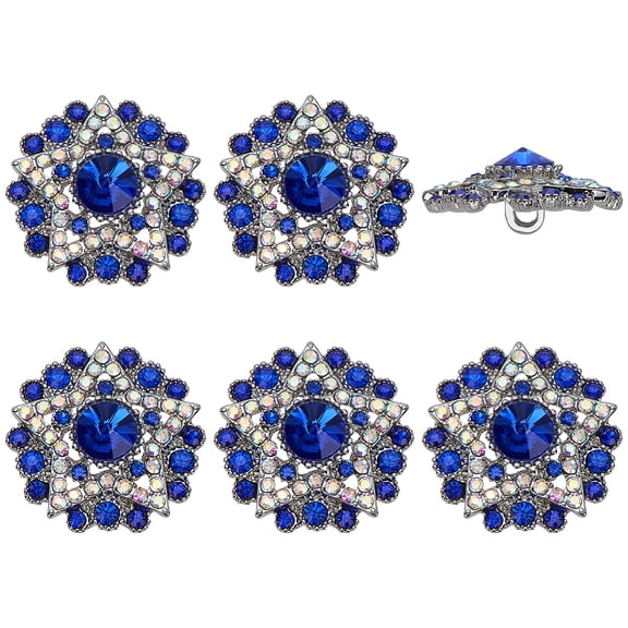 6 PCS Star Shape Rhinestone Buttons 1-Hole Blue Buttons Alloy with Rhinestones Embellishments for Clothing Jewelry Making DIY