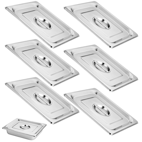 6 PCS Steam Table Pan Lids, 13 x 10.6 x 0.8 Inches Solid Hotel Pan Covers, Bulk 304 Stainless Steel Roasting Food Tray Lids with Handle for Restaurant Catering