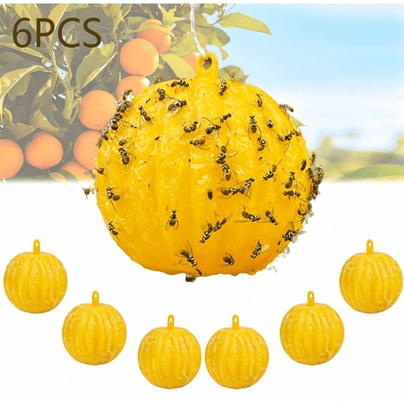 6 PCS Sticky Fruit Fly Trap Ball, Flying Traps Outdoor and Bugs Sticky Ball, Sticky Fly Gnat Mosquito Bugs Flying Killer and Insects Trap Ball Traps(Yellow)
