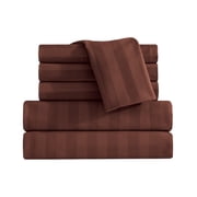 6 PCS Stripe Sheet Set Deep Pocket ,Flat,Fitted,4 PillowCase King, Chocolate Brown
