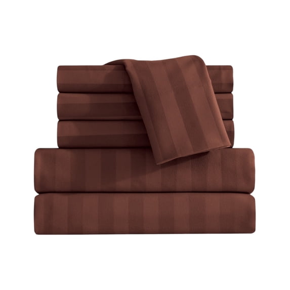 6 PCS Stripe Sheet Set Deep Pocket ,Flat,Fitted,4 PillowCase King, Chocolate Brown