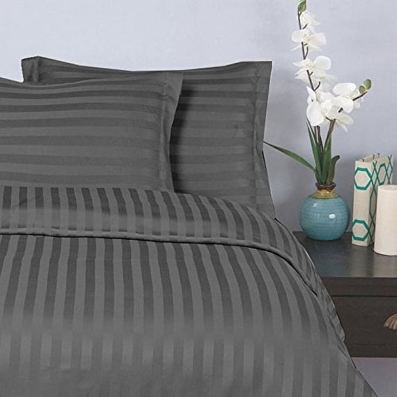 6 PCS Stripe Sheet Set Deep Pocket ,Flat,Fitted,4 PillowCase Queen, Gray