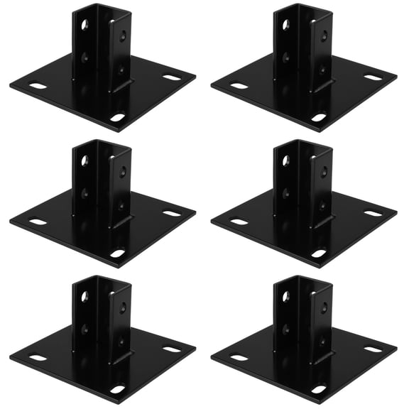 6 PCS Strut Post Bases, 4 Slotted Holes U Post Base for 1-5/8 in Square Single Channel, 5.7 x 5.7 in Large Panel Anti-Tilt Ground Bracket, Heavy Duty Galvanized Carbon Steel Floor Post Base