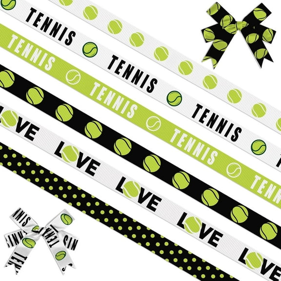 6 PCS Tennis Balls Ribbons for Crafting, 3/8" Width Grosgrain Ribbon Sports Roll Ball Ribbon Tennis Squash Craft Ribbons for Sports Party Decor Sewing DIY Crafts Supplies