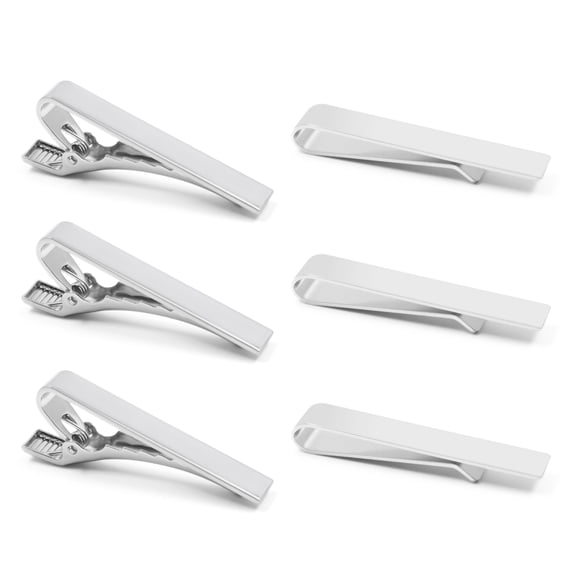 6 PCS Tie Clips for Men Skinny 2 Different Tie Bar Clip Narrow, Gunmetal Stainless Steel Tie Clip Necktie Bar Clip Set for Wedding Business Meeting Daily Life (Silver)