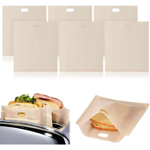 6 PCS Toaster Bags, Non-Stick Toaster Bags, Reusable Nonstick Toasted Sandwich Bags For Toaster Microwave Grilled Cheese Sandwiches Pizza