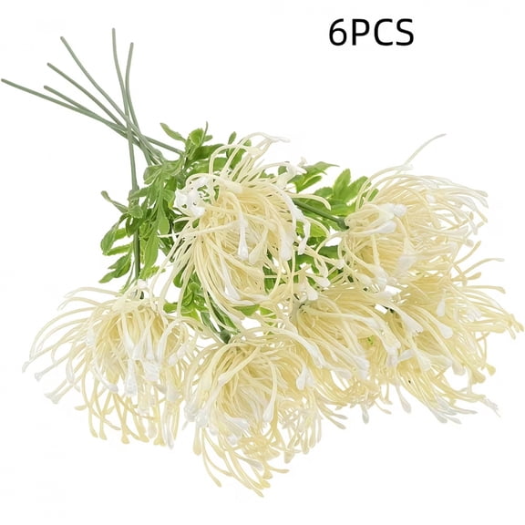 6 PCS Tropical Flowers Artificial UV Resistant Fake Plastic Protea Fake Spider Mum Flower Arrangement for Table Centerpieces Home Kitchen Office Indoor Outdoor Decor