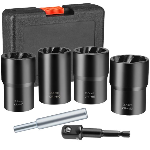 6 PCS Twist Socket Set, Stripped Lug Nut Remover Wheel Lock Removal Kit Extractor Set for Removing Damaged, Dead, Rusted, Rounded-Off Bolts, Nuts & Screws-17MM,19MM, 21MM, 22MM