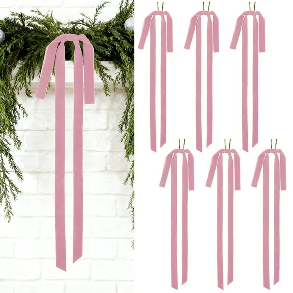 6 PCS Velvet Christmas Swag BowRustic Large Velvet Christmas Staircase Wreath Bows Vintage Christmas Tree Topper Bows Large Bow for Christmas Outdoor(Dusty rose)