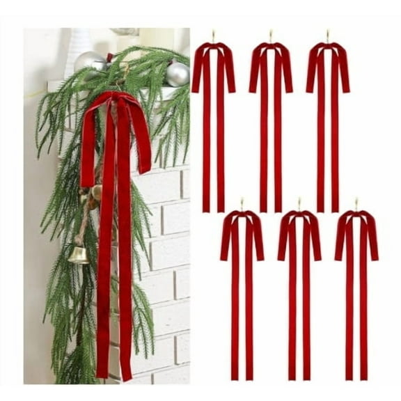 Velvet Christmas Swag Bow Rustic Large Red Outdoor 6 Pack