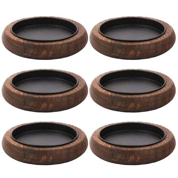 6 PCS Vintage Wood Candle Trays, 3.9 in Round Candle Holders for Pillar Candles, Elegant Black Inner Plastic Tray, Decorative Tray Riser for Home Decor, Coffee Tables, Bookshelves