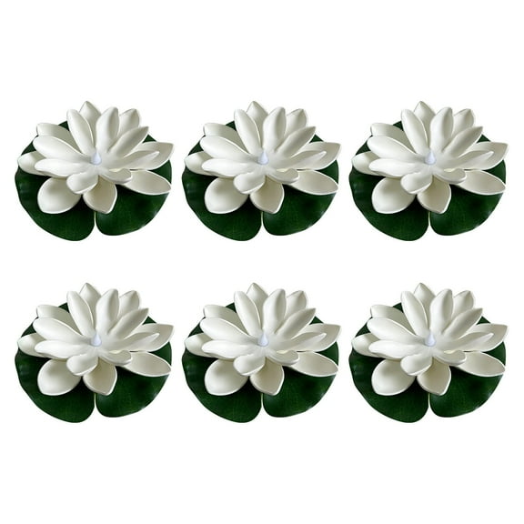 6 PCS Waterproof Floating Lotus Light - 6'' Floating Flower Light Battery Operated Water Activated Warm White Pool Flower Lamp Wedding Anniversary Garden Decoration