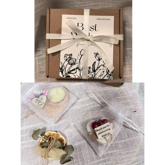 6 PCS Wedding Wooden Candle Present Set, Heart-Shaped Candle and Soap Party Favors, Natural Wood Candle with Card for Guests, Scented Candles with Dried Flower Decorations for Bridal Shower