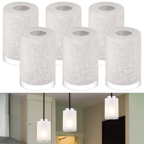 6 PCS White Linen Frosted Glass Shades, Cylindrical Glass Lampshade Replacement, 5.9in Height, 3.9in Diameter, 1.65in Fitter, Glass Lamp Cover for Table Lamps, Chandeliers, Pendants, Wall Sconces