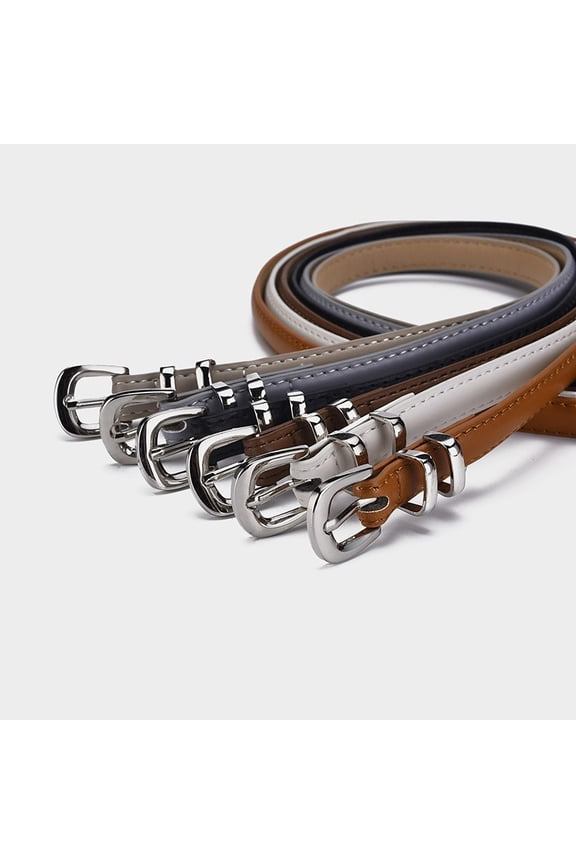6 PCS Women Silver Metal Buckle Faux Leather Skinny Belt Slim Dress Belts