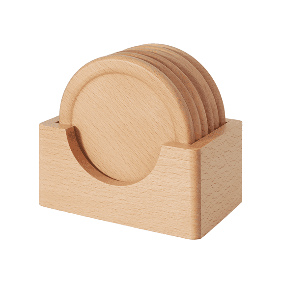 6 PCS Wood Coaster, Set Solid Wood Round Table Mat Heat Insulation Pad Holder Placemat Coffee Cup Pad6-Piece Coaster Set, Holder Included