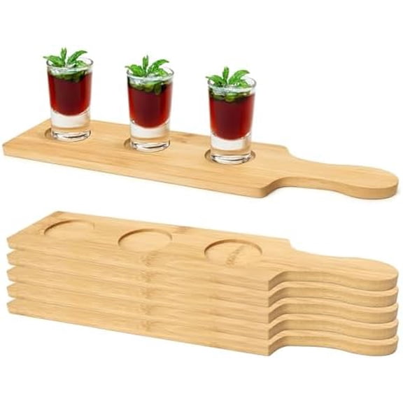 6 PCS Wooden Flight Board for Tasting, 3 Slots Wine Holder Serving Tray, Beer Whiskey Sampler Paddle, 2.2 in Slot Wood Drink Glass Display Rack for Bar, Restaurant, Kitchen, Party