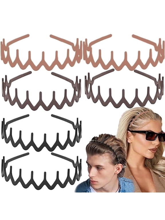 6 PCS Zig Zag Headbands Plastic Wavy Hair Head Band Comb with Teeth Hoop Accessories for Women Men Girls, Matte