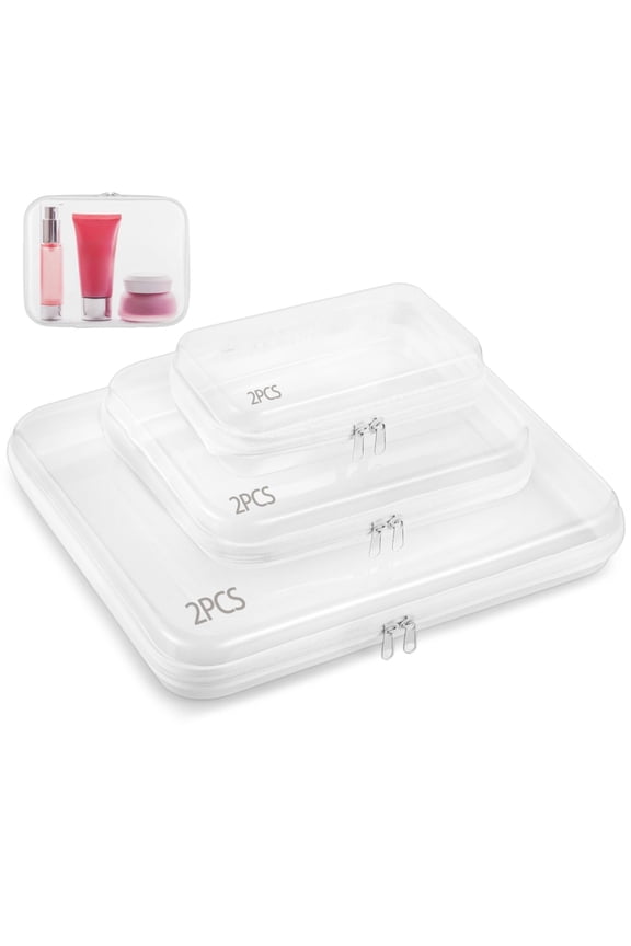 6 PCS Clear Hard Plastic Zipper Pouch, Waterproof Travel Toiletry Bag & Makeup Organizer, Multi-Size PET Storage Case for Home Organization