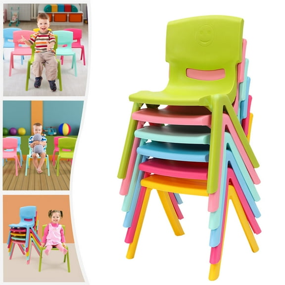 6 PCs Plastic Stackable Chairs Set for Kids,Indoor Outdoor Children Chairs for Home School Multi-Color