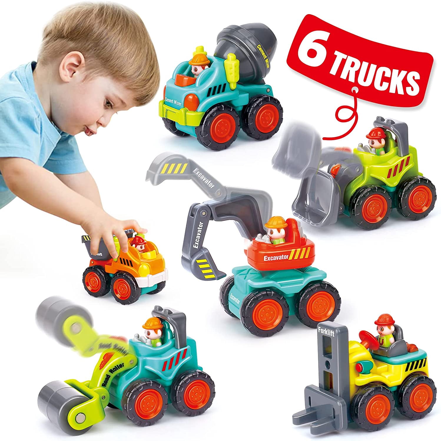 6 PCs Toy Trucks Mini Car Toys for 2 Year Old Boy Birthday Gift, Toddler Toys Age 1-2, Baby Easter Basket Stuffers