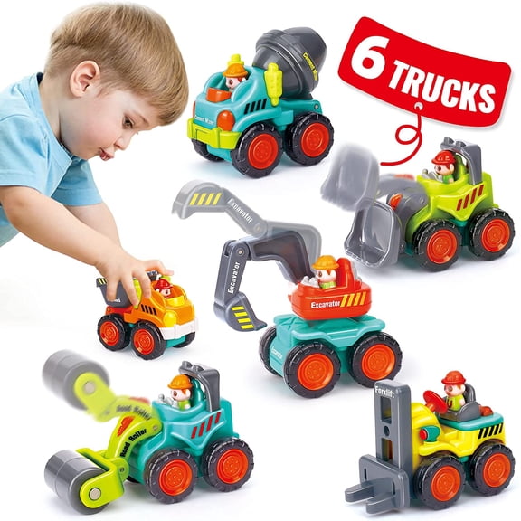 6 PCs Toy Trucks Mini Car Toys for 2 Year Old Boy Birthday Gift, Toddler Toys Age 1-2, Baby Easter Basket Stuffers