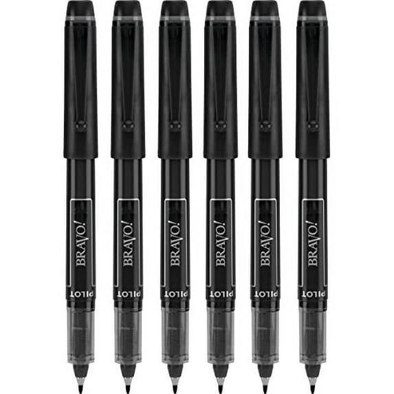 6 PENS Pilot Bravo Liquid Ink Marker Pen, Bold Point, Black (PIL11034)