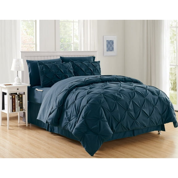 6-PIECE Bed-in-a-Bag Comforter Set Elegant Comfort - Silky Soft Complete Set Includes Bed Sheet Set with Double Sided Storage Pockets, Twin/Twin XL, Navy