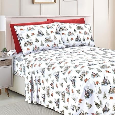 6 PIECE - Luxury Soft Bed Sheets Holiday Pattern 1500 Thread Count Egyptian Quality Microfiber-Softness Wrinkle and Fade Resistant Bedding Set, Twin, Bungalow
