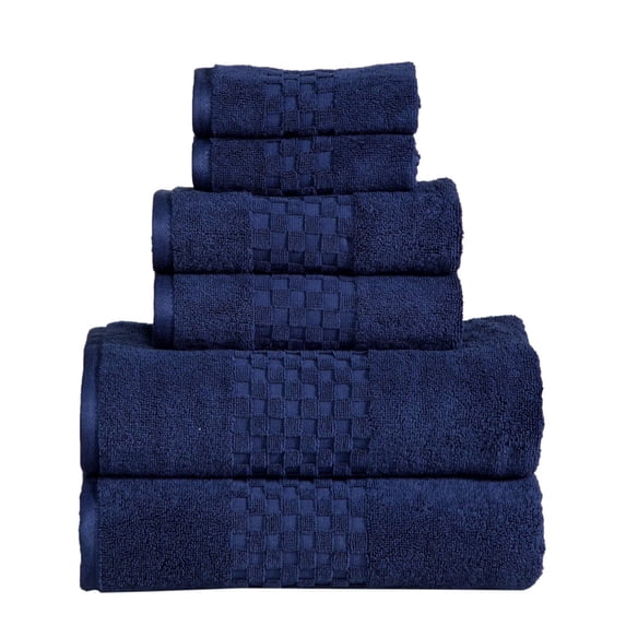 Feather and Stitch Premium 100% Cotton 6-Piece Towel Set, Navy Blue – Soft, Plush, and Absorbent Bathroom Towels