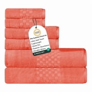 Feather and Stitch Premium 100% Cotton 6-Piece Towel Set, Coral – Soft, Plush, and Absorbent Bathroom Towels
