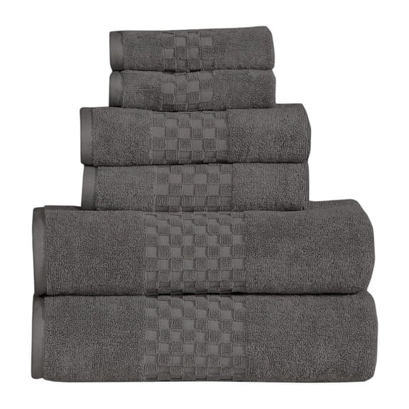 Feather and Stitch Premium 100% Cotton 6-Piece Towel Set, Charcoal – Soft, Plush, and Absorbent Bathroom Towels