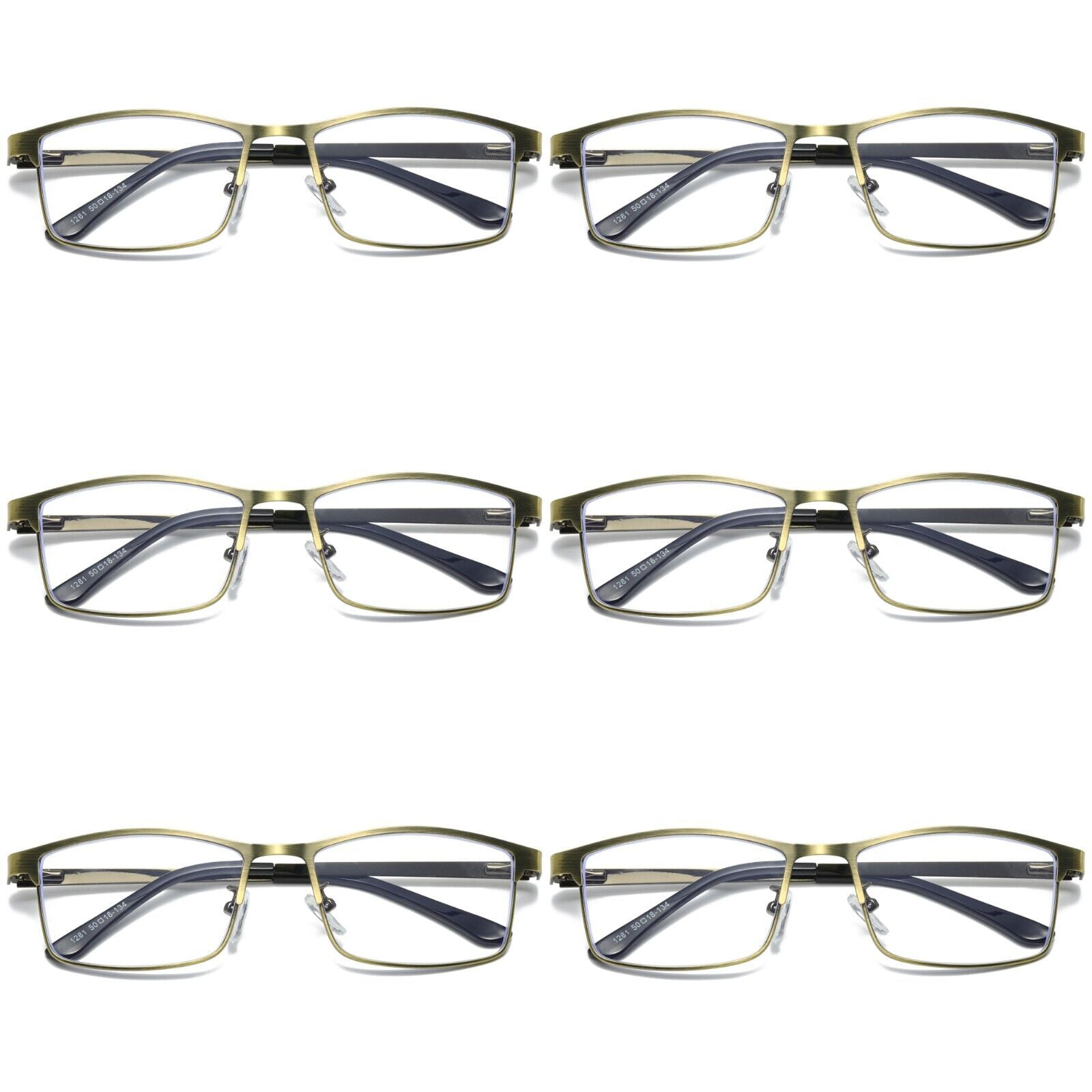 6 PK Brass Metal Frame Mens Reading Glasses Spring Hinge Blue Light Blocking Readers +1.75