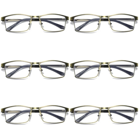 6 PK Brass Metal Frame Mens Reading Glasses Spring Hinge Blue Light Blocking Readers +2.00