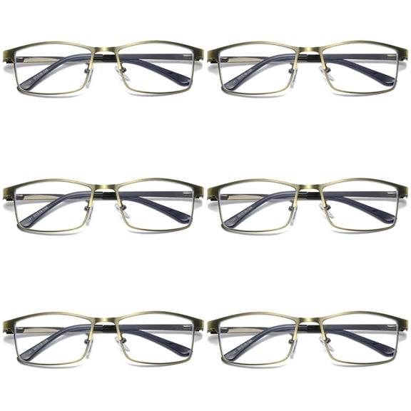 6 PK Brass Metal Frame Mens Reading Glasses Spring Hinge Blue Light Blocking Readers +2.50
