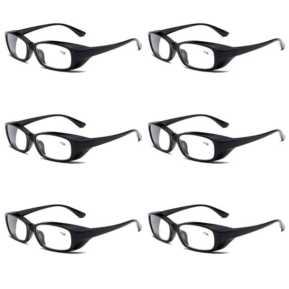 6 PK Clear Lens Mens Black Frame Reading Glasses Heavy Duty Readers for Work