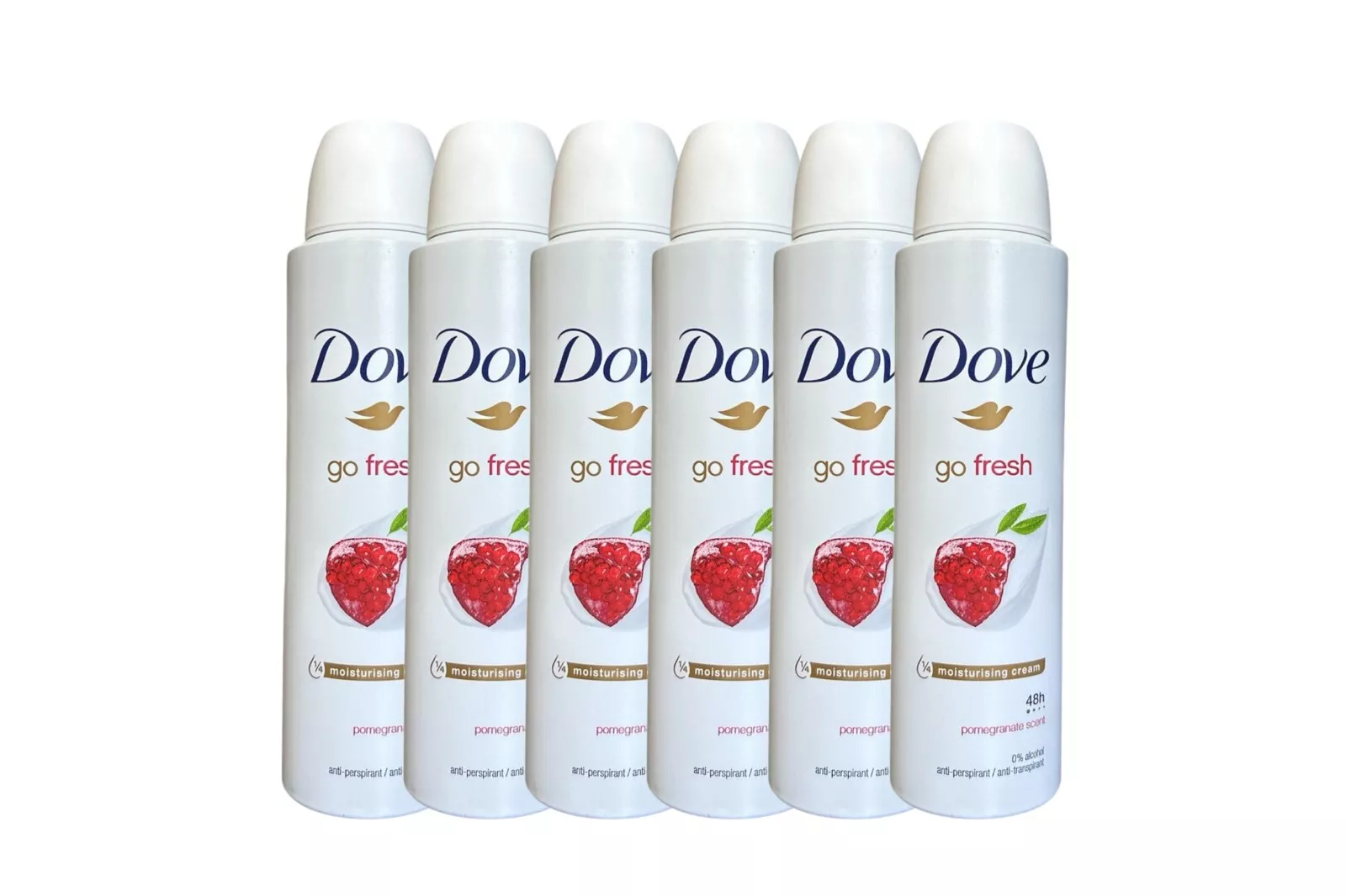 6 PK Dove Go Fresh Antiperspirant Body Spray Pomegranate & Lemon 150ML, 5.07 OZ