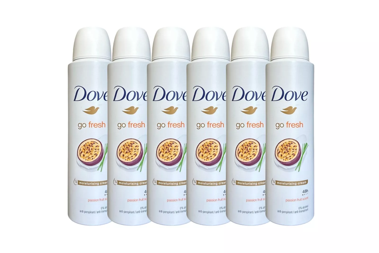 6 PK Dove Go Fresh Passion Fruit Antiperspirant Body Spray 150ml /5 oz
