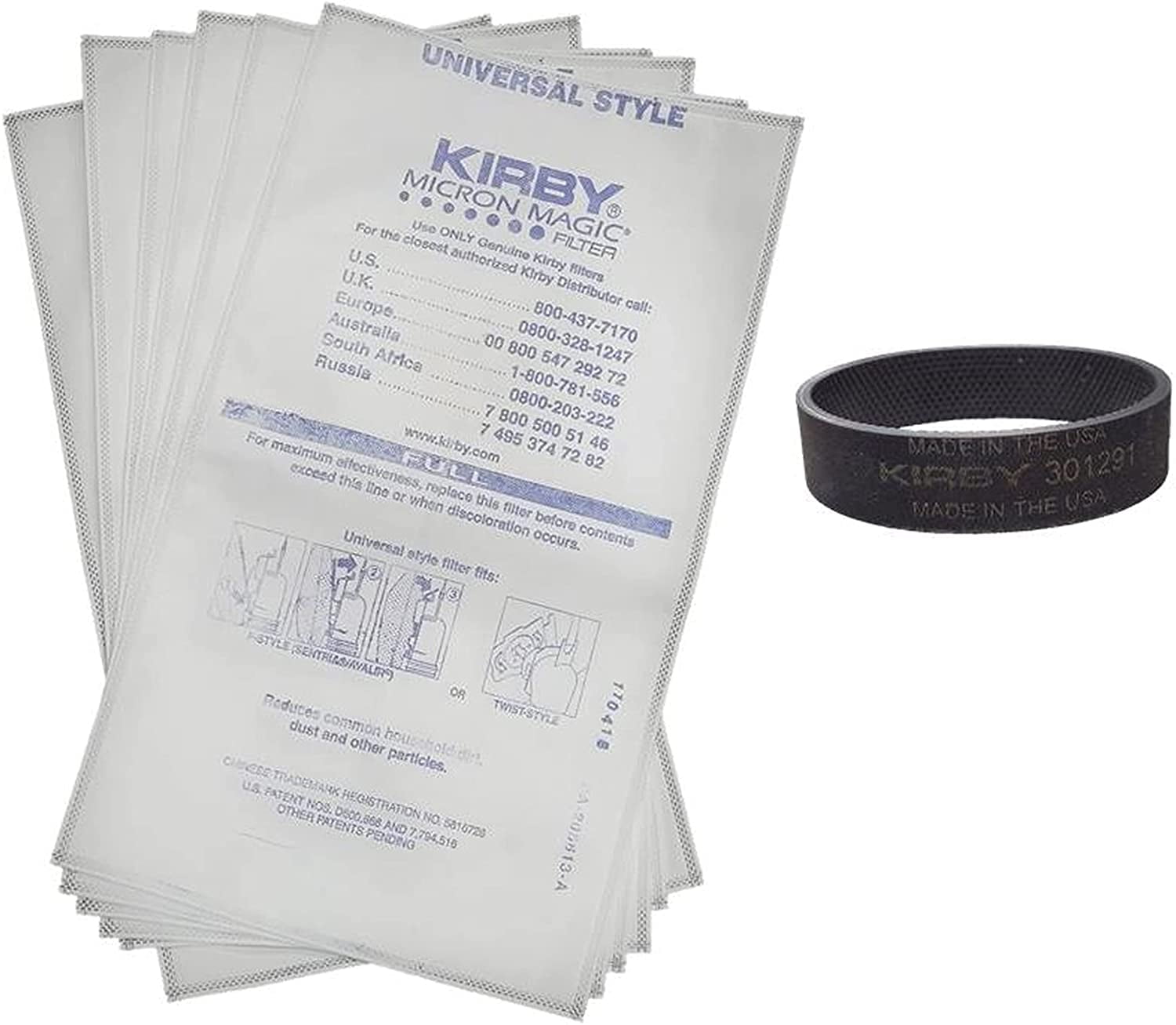 Kirby 6 PK F Universal HEPA Bags + 1 Belt for Avalir, Sentria