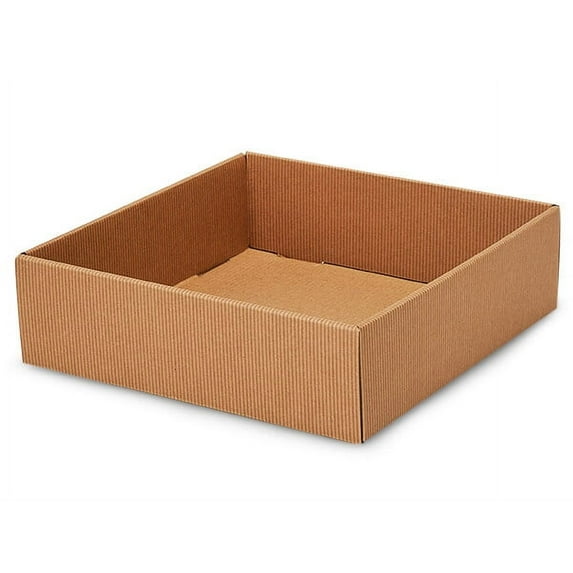 6 PK, Kraft Pinstripe Gourmet Decorative 10 x 10 x 3" Corrugated Trays For Party, Holiday & Events