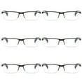 thumbnail image 1 of 6 PK Mens Reading Glasses Readers - Rectangular Half-Frame - Lightweight & Spring Hinge - Block Harmful Blue Light +2.25, 1 of 6