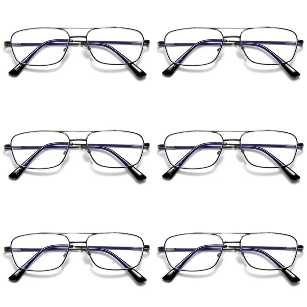 6 PK Mens Retro Aviator Reading Glasses Metal Frame Blue Light Blocking Readers