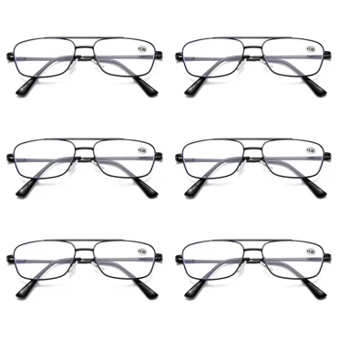 6 PK Mens Retro Aviator Reading Glasses Metal Frame Blue Light Blocking Readers
