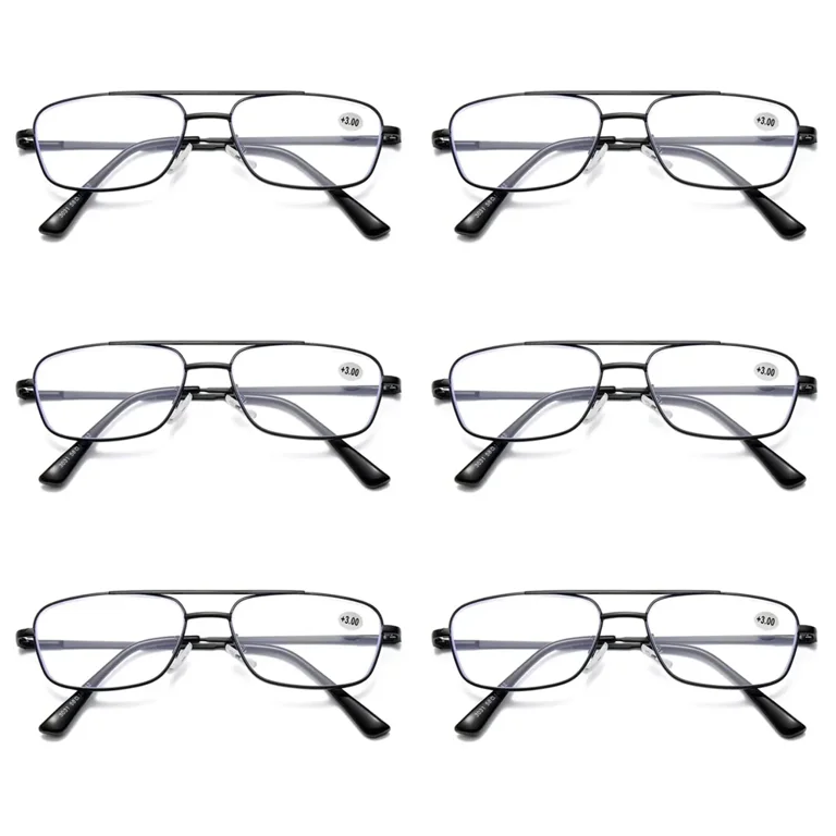 PK Mens Retro Aviator Reading Glasses Metal Frame Blue Light