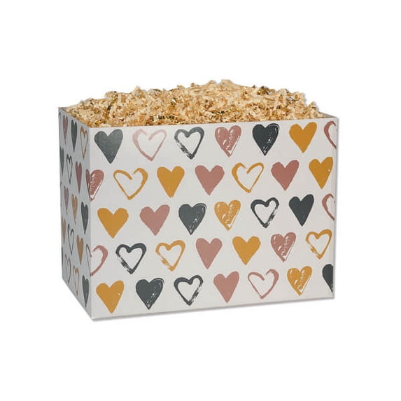 6 PK, Metallic Hearts Basket Boxes, Small 6.75 x 4 x 5" For Party, Holiday & Events