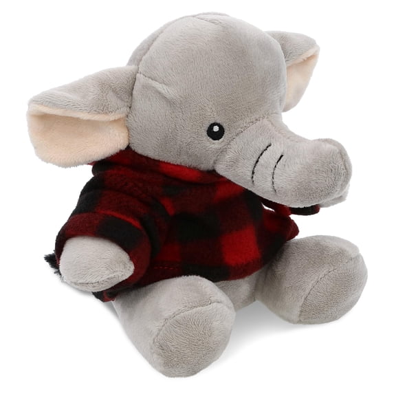 DolliBu Super Soft Elephant with Clothes Stuffed Animal and Plaid Red Hoodie Sweater - Cute Elephant Plush Lumberjack Stuffed Toy with Plaid Jacket Dress Up for Christmas, Holiday, Winter - 6 Inches